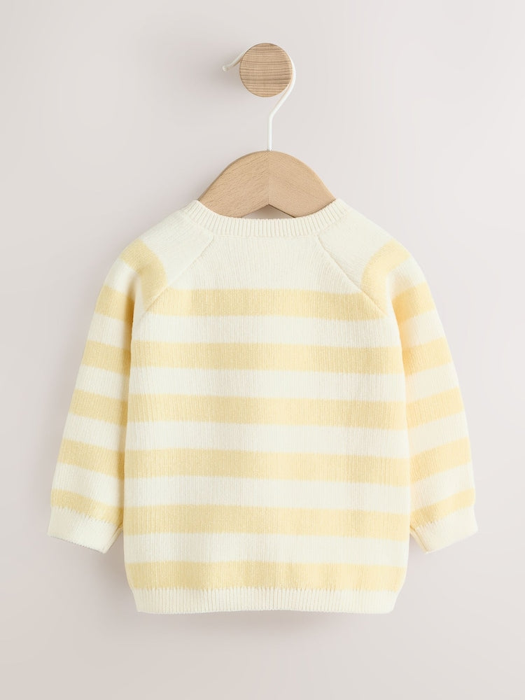 Yellow Chenille Striped Baby Button Through Cardigan - Size 50cm (First Size)