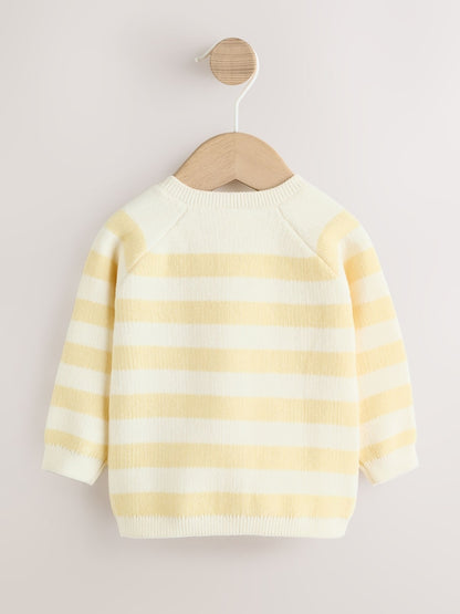 Yellow Chenille Striped Baby Button Through Cardigan - Size 50cm (First Size)