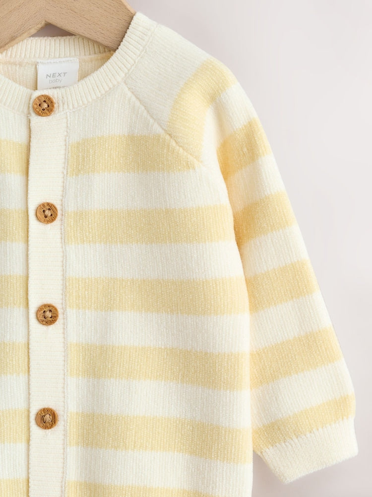 Yellow Chenille Striped Baby Button Through Cardigan - Size 50cm (First Size)