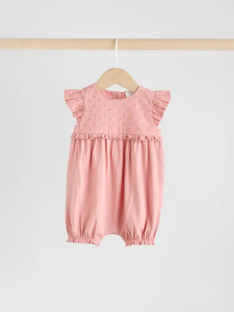 Tonal Pink Broderie 3 Pack Baby Rompers