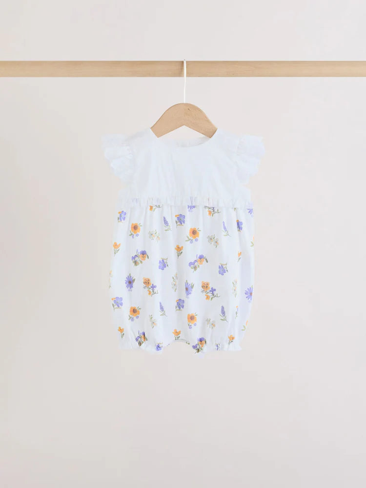 Purple and White Floral Broderie Broderie 3 Pack Baby Rompers