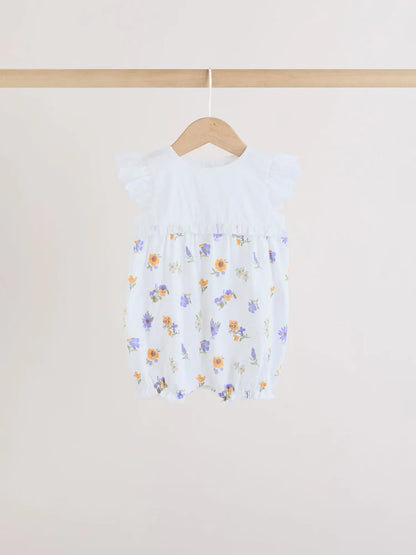 Purple and White Floral Broderie Broderie 3 Pack Baby Rompers