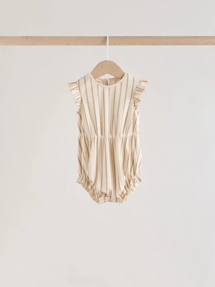 Pink Tonal Spot and Stripe Frill Shoulder Baby Rompers 4 Pack