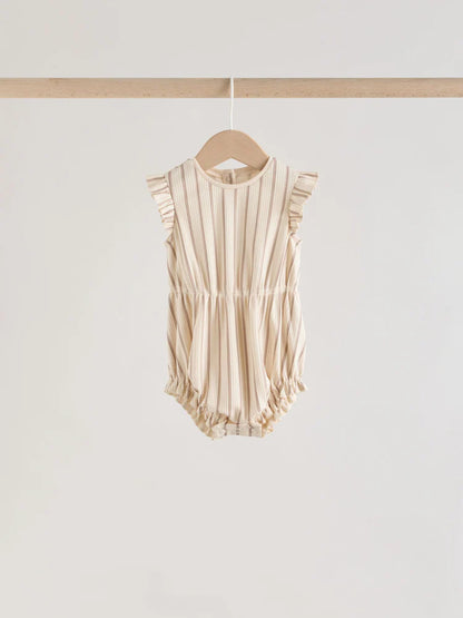 Pink Tonal Spot and Stripe Frill Shoulder Baby Rompers 4 Pack