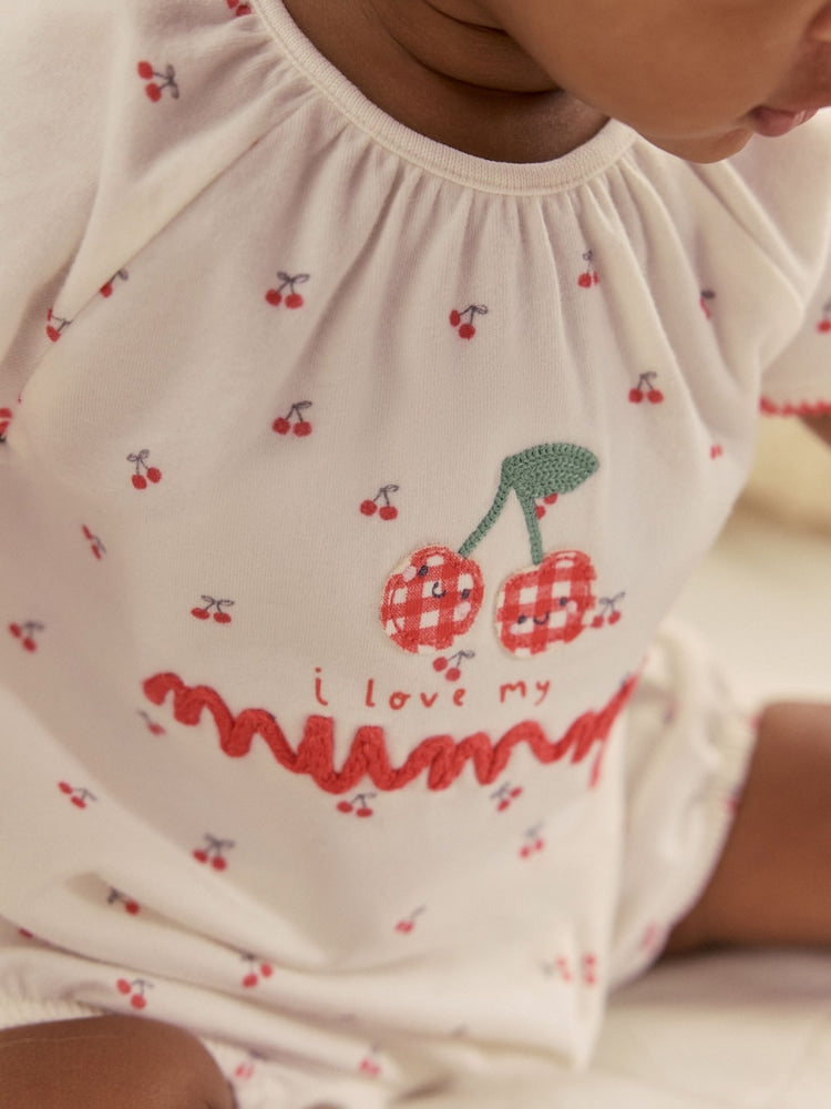 White Cherry Embroidered I love my Mummy