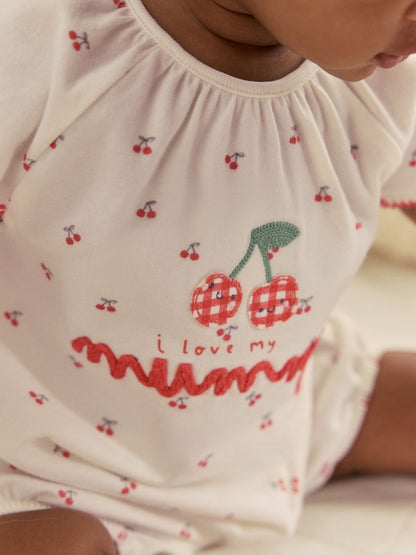 White Cherry Embroidered I love my Mummy