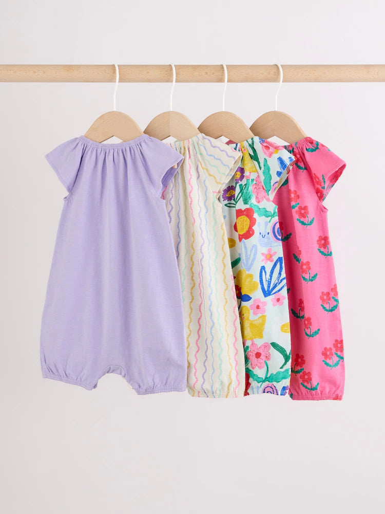 Multi Bright Floral Jersey Baby Rompers 4 Pack