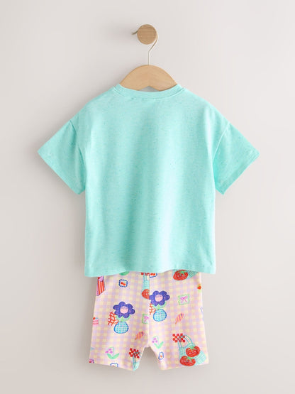 Blue Flower Short Sleeve T-Shirt and Cycle Shorts Set (3mths-7yrs)