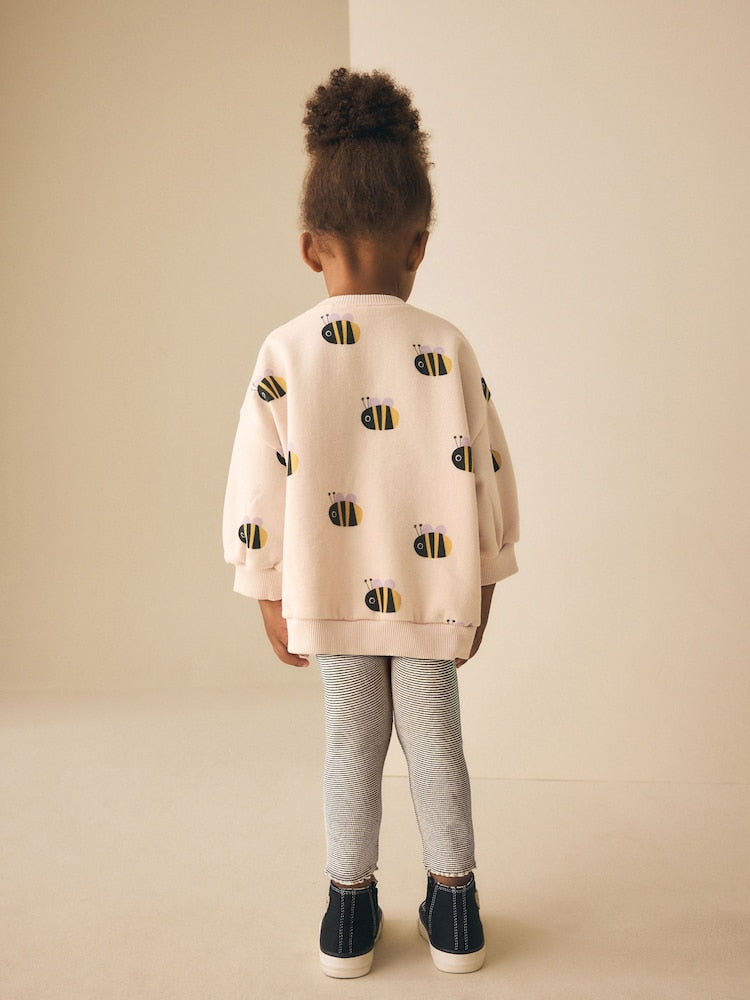 Cream Stripe Bee Sweatshirt and Leggings Set (3mths-7yrs)