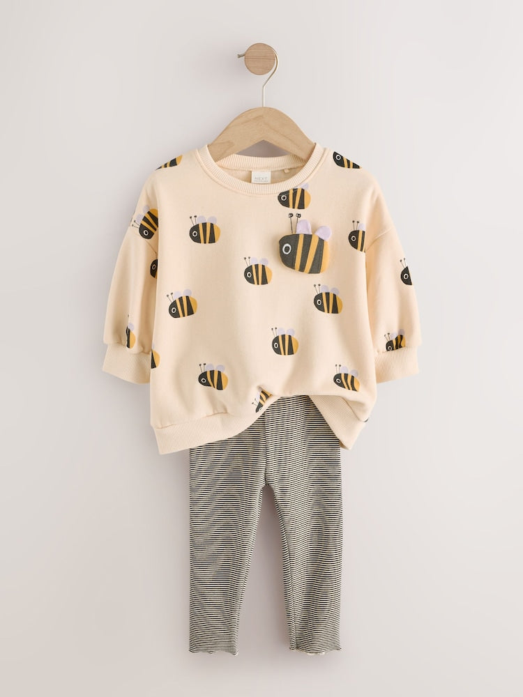 Cream Stripe Bee Sweatshirt and Leggings Set (3mths-7yrs)