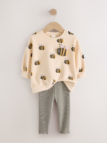 Cream Stripe Bee Sweatshirt and Leggings Set (3mths-7yrs)