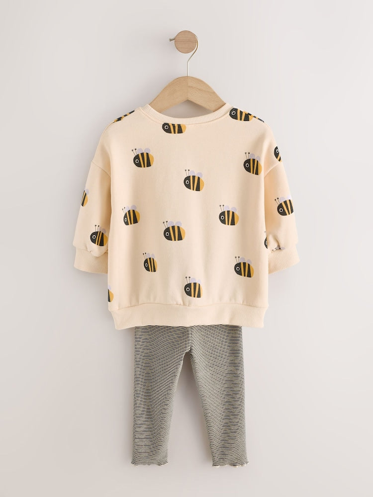 Cream Stripe Bee Sweatshirt and Leggings Set (3mths-7yrs)