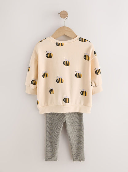 Cream Stripe Bee Sweatshirt and Leggings Set (3mths-7yrs)