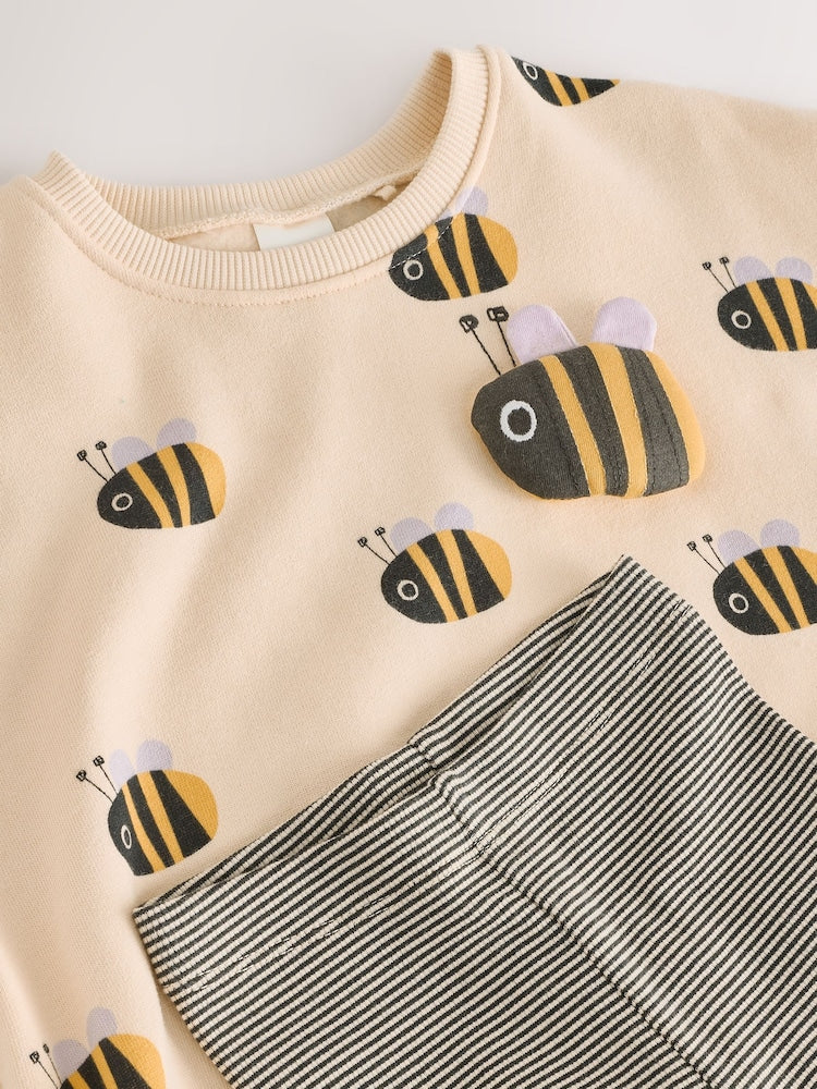 Cream Stripe Bee Sweatshirt and Leggings Set (3mths-7yrs)