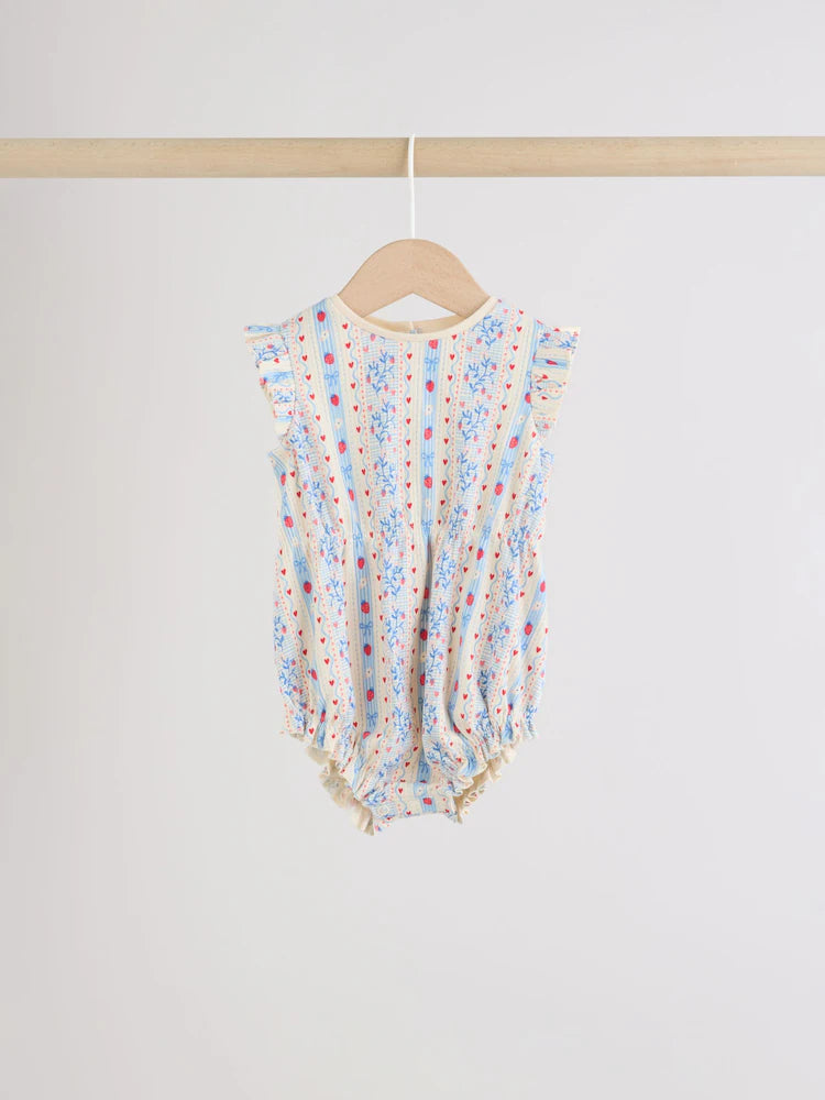 Blue Strawberry Frill Shoulder Baby Rompers 4 Pack