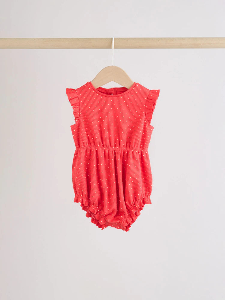 Blue Strawberry Frill Shoulder Baby Rompers 4 Pack