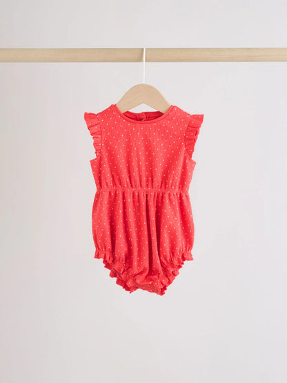 Blue Strawberry Frill Shoulder Baby Rompers 4 Pack