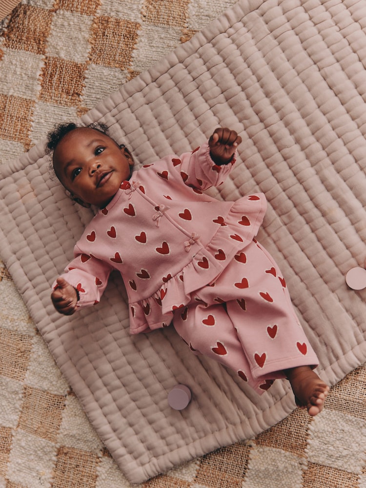 Pink Heart Baby Sweat Top And Joggers Set 2 Piece (0mths-2yrs)