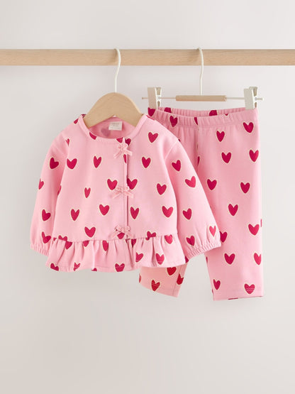 Pink Heart Baby Sweat Top And Joggers Set 2 Piece (0mths-2yrs)