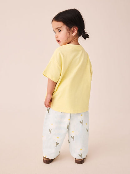 Lemon Yellow Daisy Short Sleeve T-Shirt and Barrel Trousers Set (3mths-7yrs)