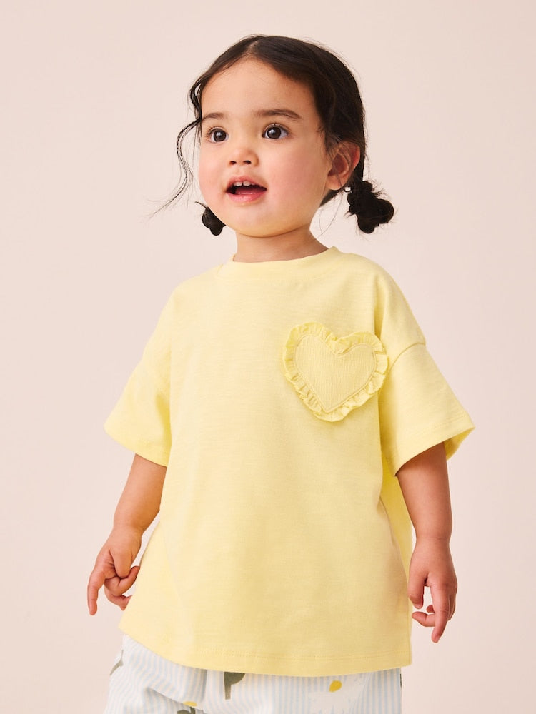 Lemon Yellow Daisy Short Sleeve T-Shirt and Barrel Trousers Set (3mths-7yrs)