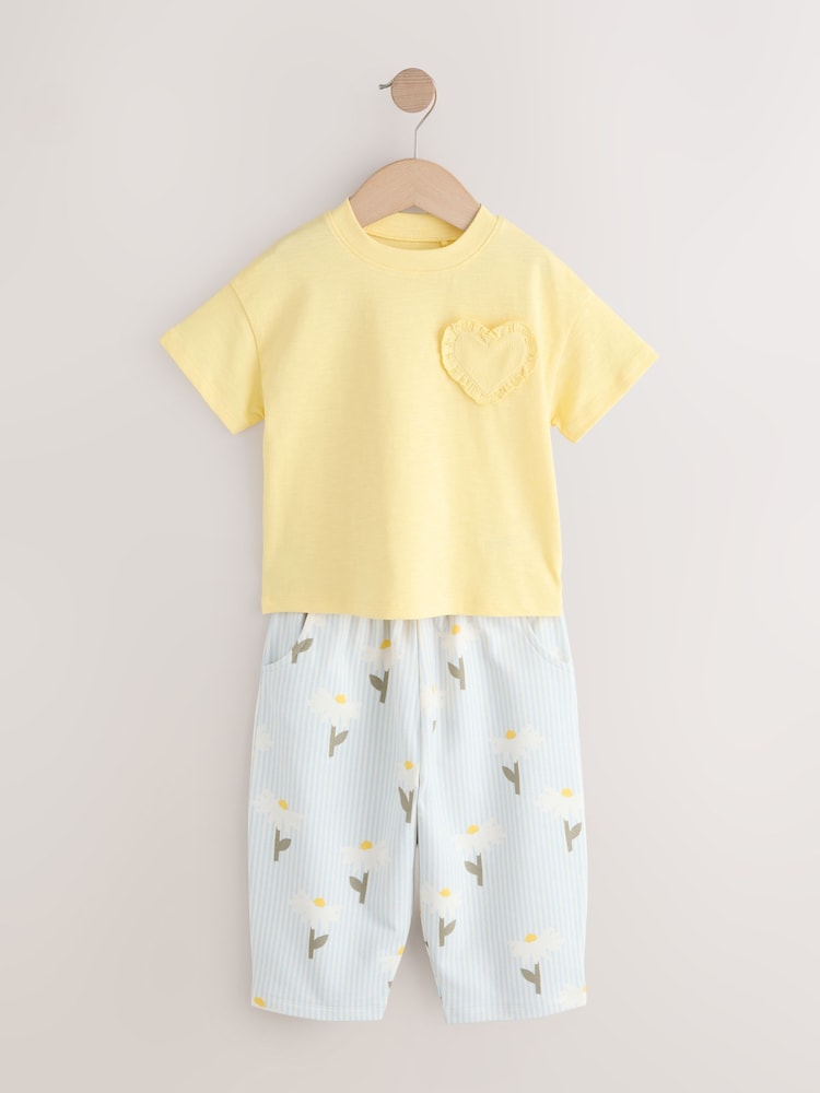 Lemon Yellow Daisy Short Sleeve T-Shirt and Barrel Trousers Set (3mths-7yrs)