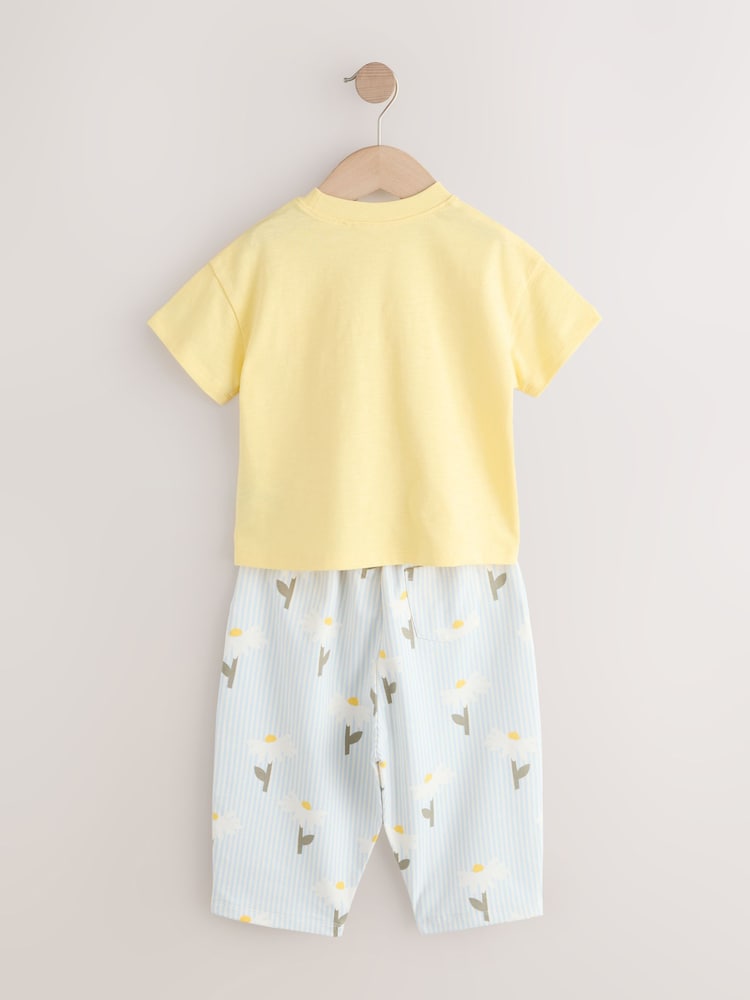 Lemon Yellow Daisy Short Sleeve T-Shirt and Barrel Trousers Set (3mths-7yrs)