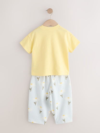 Lemon Yellow Daisy Short Sleeve T-Shirt and Barrel Trousers Set (3mths-7yrs)