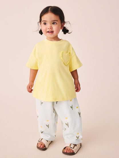 Lemon Yellow Daisy Short Sleeve T-Shirt and Barrel Trousers Set (3mths-7yrs)