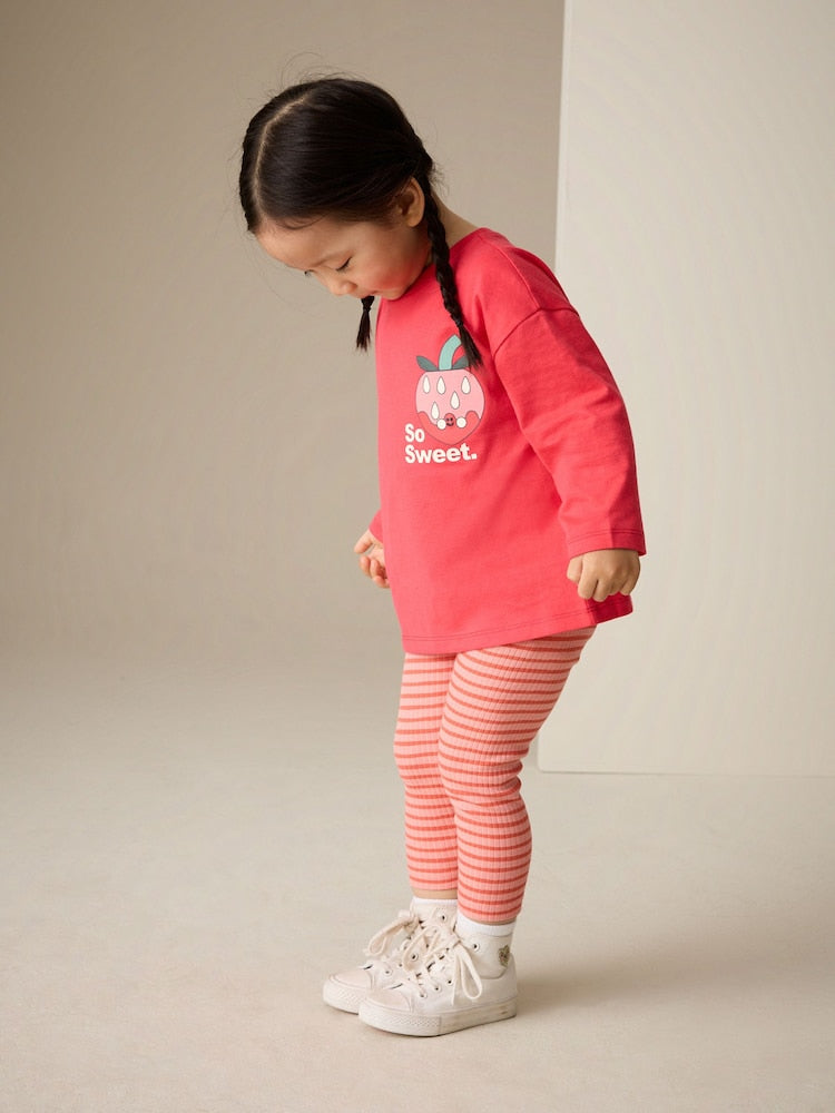 Bright Pink Long Sleeve Top and Leggings Set (3mths-7yrs) - Bright Pink Long Sleeve / 12-18 Months (80-86cm)