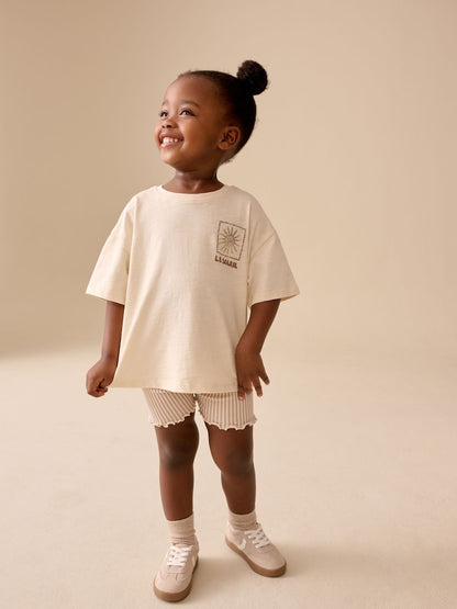 Ecru Sun Short Sleeve T-Shirt and Cycle Shorts Set (3mths-7yrs)