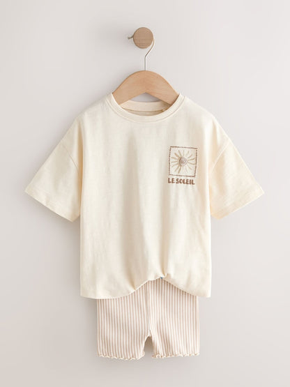 Ecru Sun Short Sleeve T-Shirt and Cycle Shorts Set (3mths-7yrs)