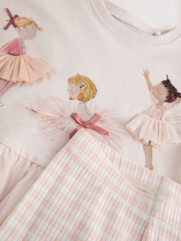 Pink Ballerina Short Sleeve Peplum T-Shirt and Leggings Set (3mths-7yrs) - Size 3-6 Months (62-68cm)