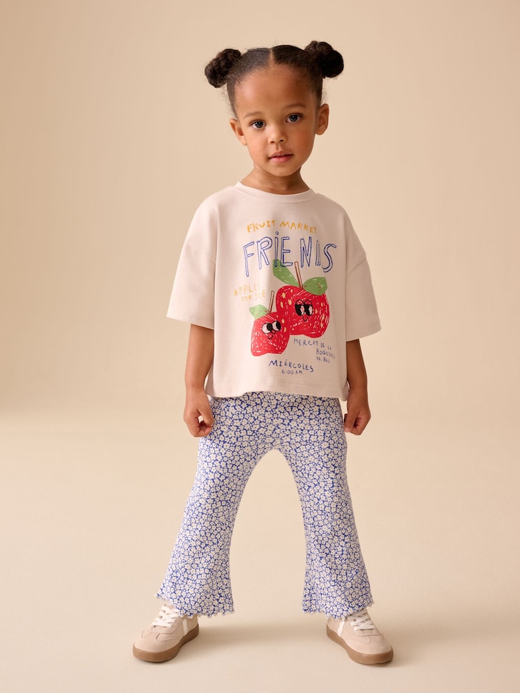 Ecru White Apple Character Short Sleeve Top and Leggings Set (3mths-7yrs) - Ecru White Apple Character / 12-18 Months (80-86cm)