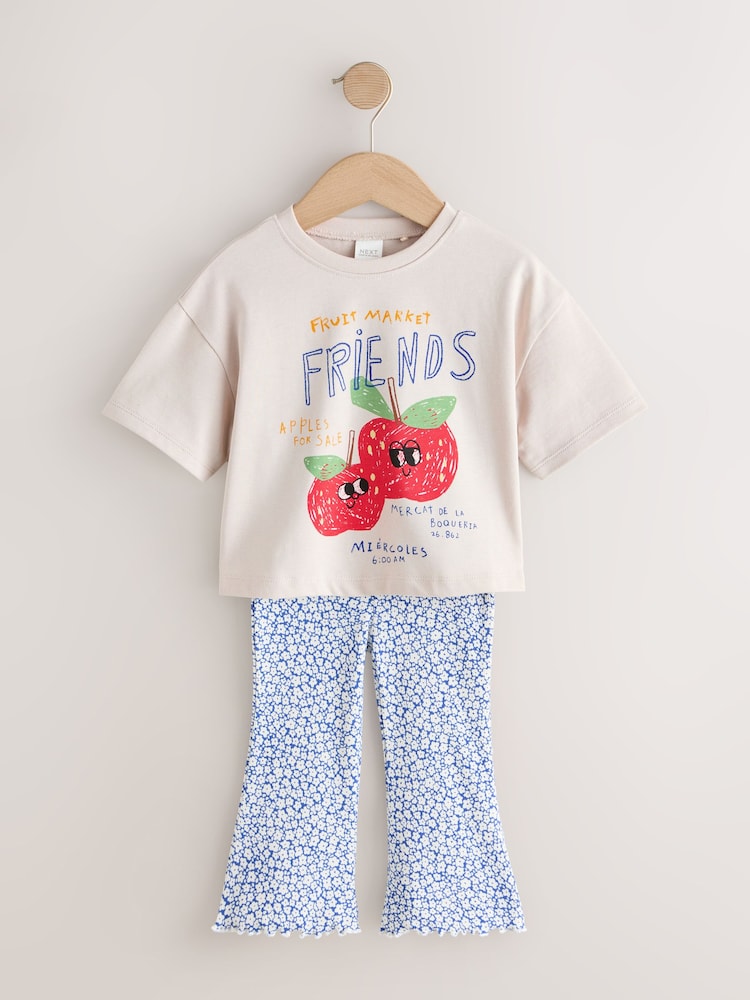 Ecru White Apple Character Short Sleeve Top and Leggings Set (3mths-7yrs)