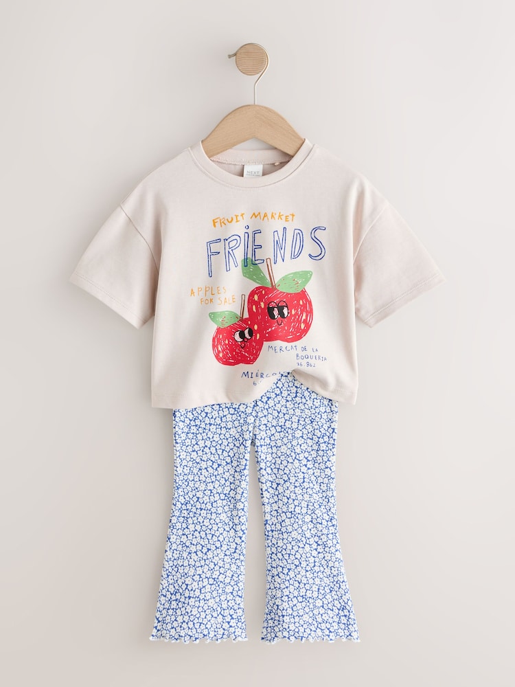 Ecru White Apple Character Short Sleeve Top and Leggings Set (3mths-7yrs)