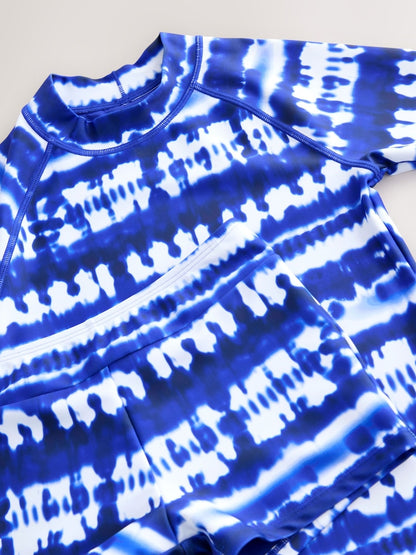Blue Tie Dye Sunsafe Rash Vest And Shorts Swim Set (3-16yrs) - Size 3 Years (98cm)