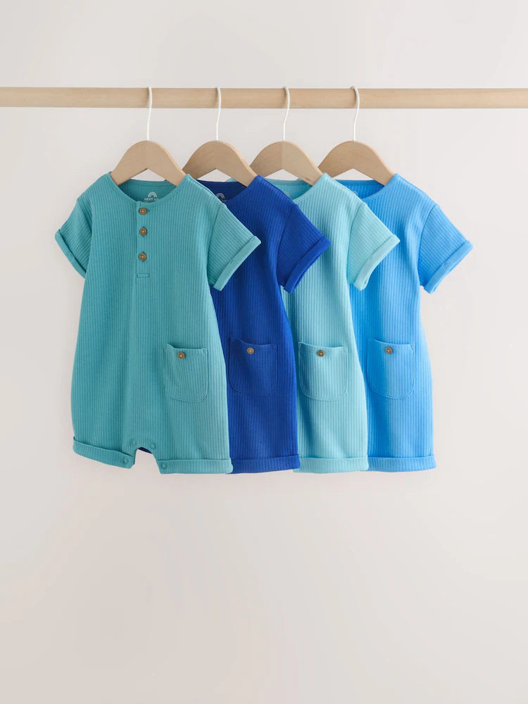 Green Grandad Button Neck Baby Rompers 4 Pack