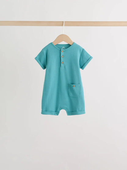 Green Grandad Button Neck Baby Rompers 4 Pack