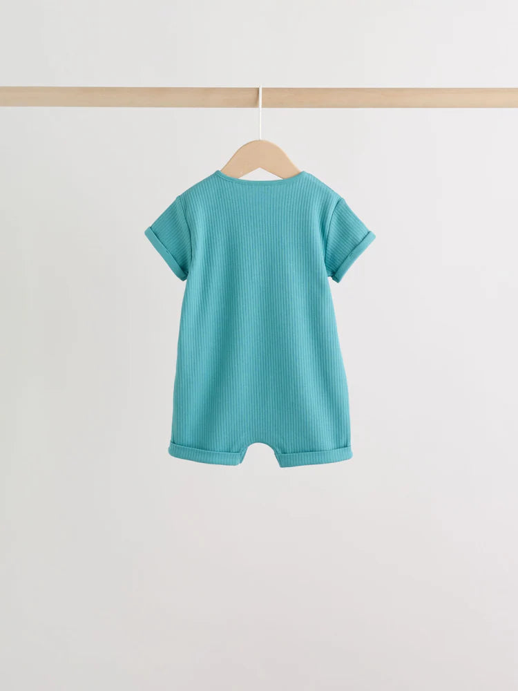 Green Grandad Button Neck Baby Rompers 4 Pack