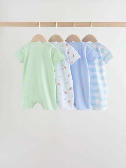 Green Blue Safari Animal Jersey Baby Rompers 4 Pack