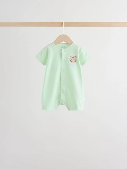 Green Blue Safari Animal Jersey Baby Rompers 4 Pack