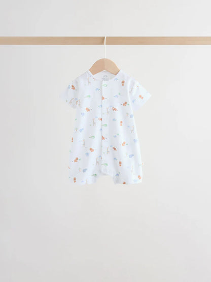 Green Blue Safari Animal Jersey Baby Rompers 4 Pack