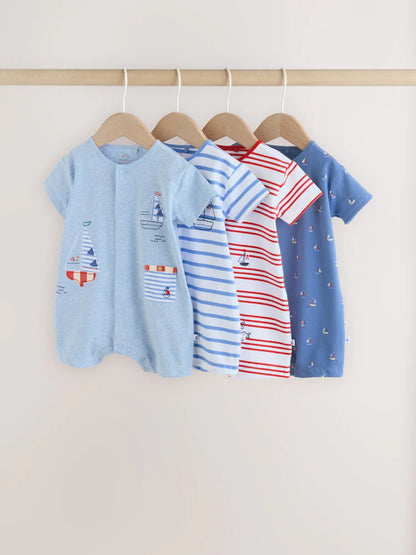 Blue Nautical Jersey Baby Rompers 4 Pack