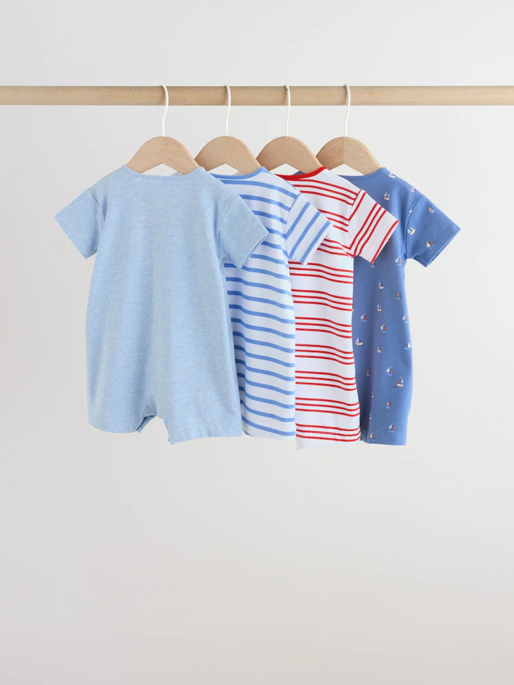 Blue Nautical Jersey Baby Rompers 4 Pack