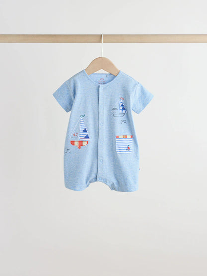 Blue Nautical Jersey Baby Rompers 4 Pack