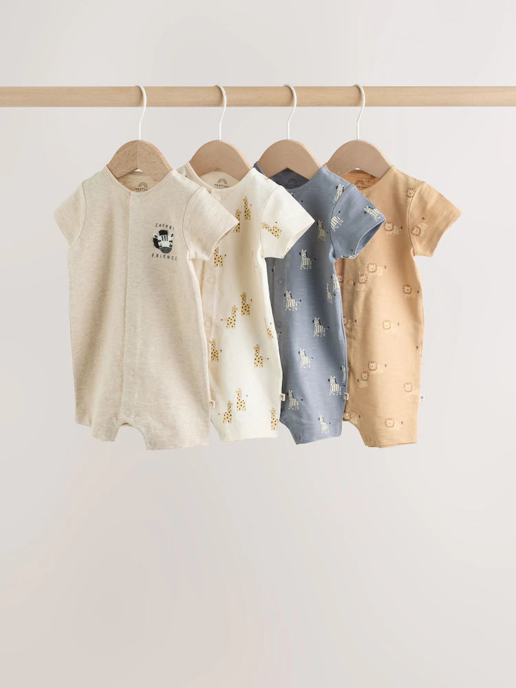 Neutral Animal Jersey Baby Rompers 4 Pack