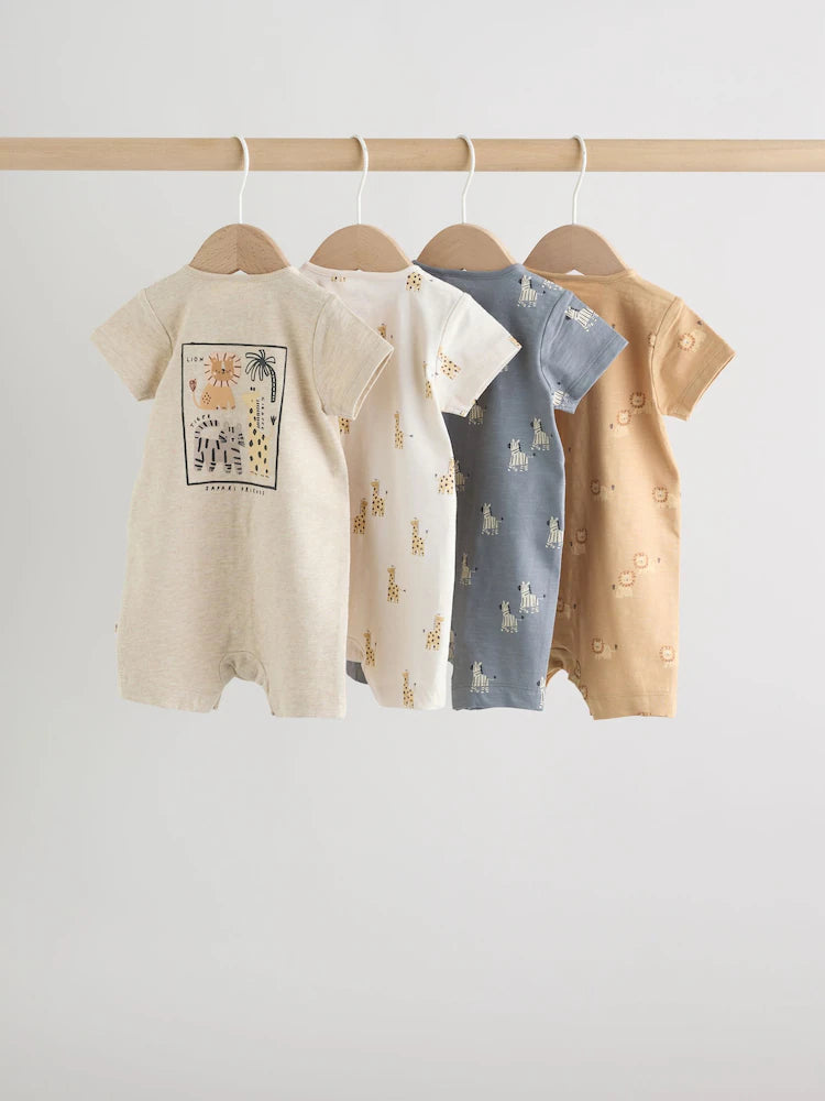 Neutral Animal Jersey Baby Rompers 4 Pack