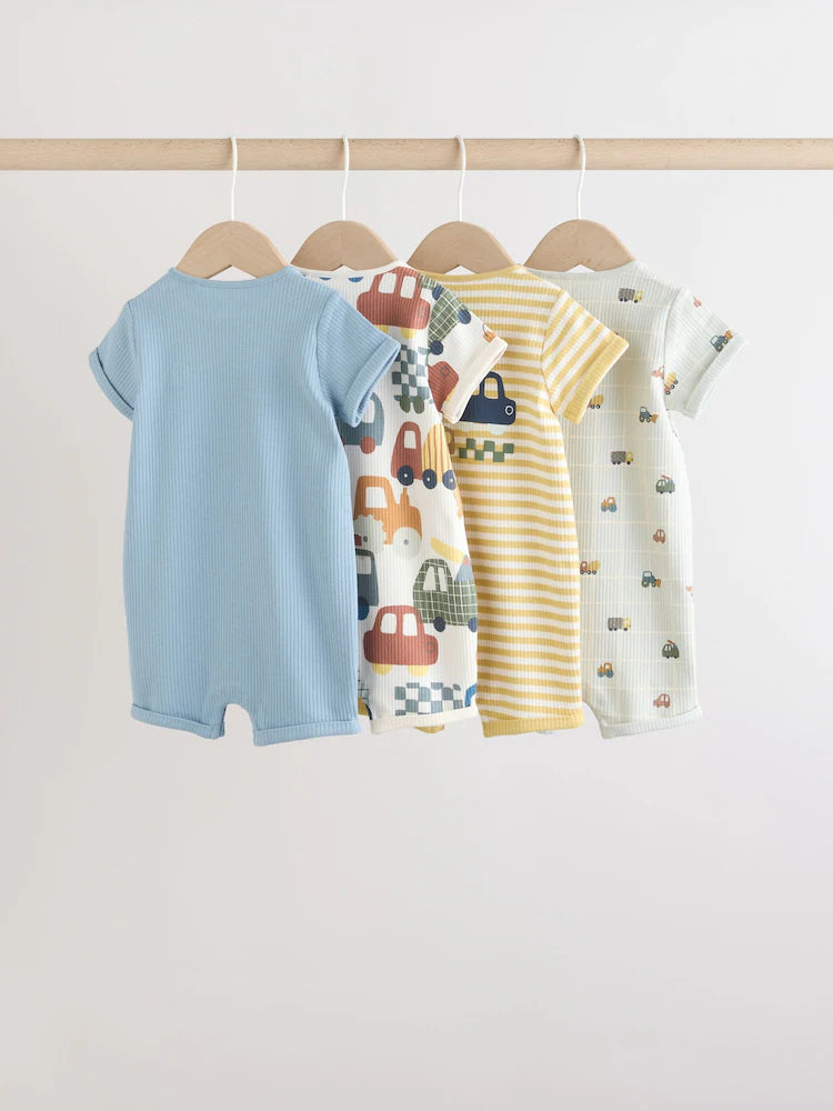 Blue Transport Printed Jersey Baby Rompers 4 Pack