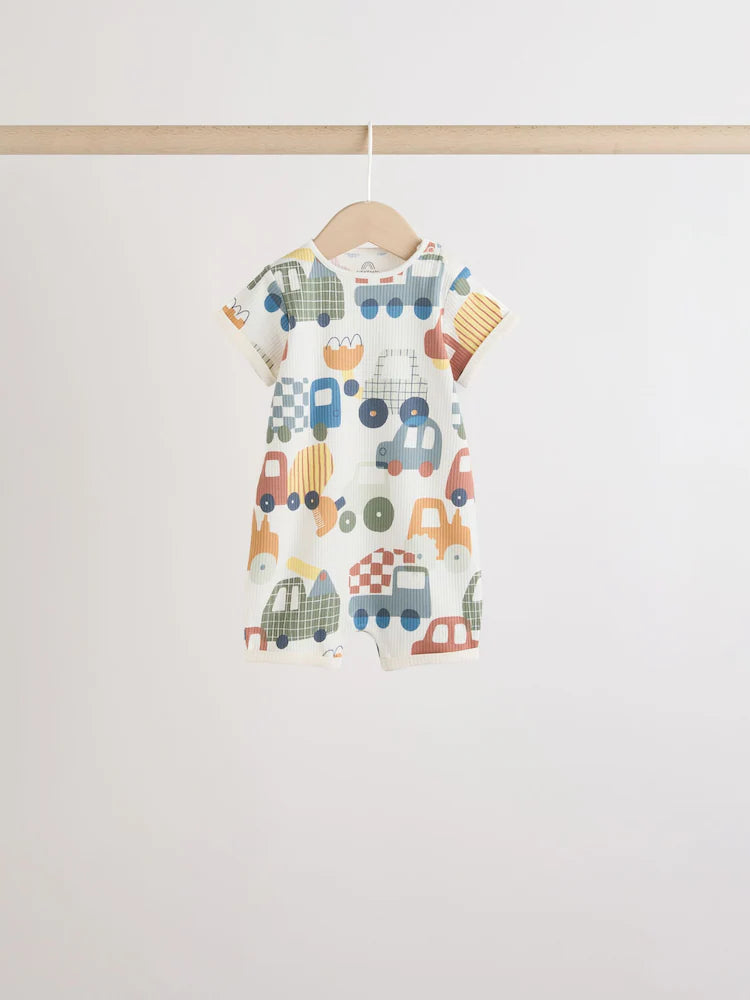 Blue Transport Printed Jersey Baby Rompers 4 Pack